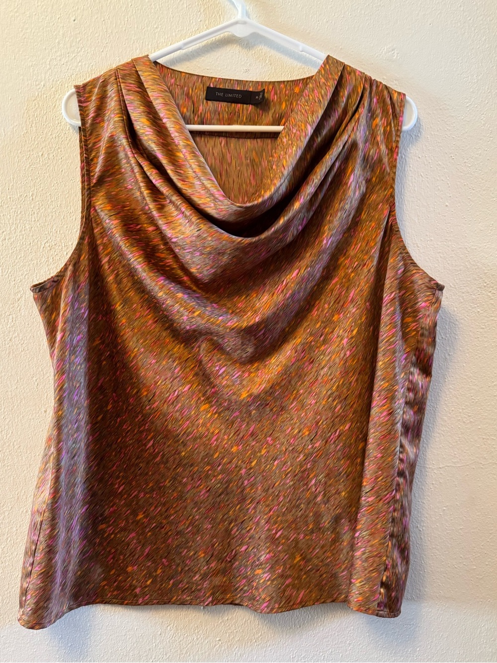 The Limited Cowl Neck Blouse Sleeveless Multicolor Abstract Print Top XL